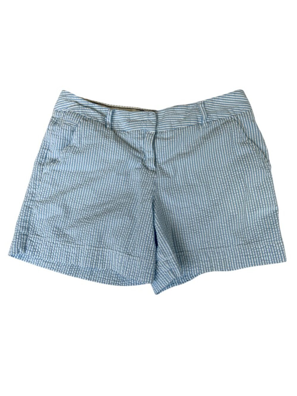 Lands End Seersucker Blue White Striped Low Rise Shorts Size 4